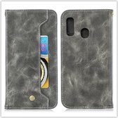 Voor Galaxy M20 koperen gesp nappa textuur horizontale flip lederen tas, met houder en kaartsleuven en portemonnee (grijs)