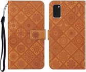 Voor Samsung Galaxy A41 etnische stijl reliëf patroon horizontale flip lederen tas met houder & kaartsleuven & portemonnee & lanyard (bruin)