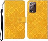 Voor Samsung Galaxy Note20 Ultra etnische stijl reliëf patroon horizontale flip lederen tas met houder & kaartsleuven & portemonnee & lanyard (geel)