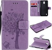 Voor Nokia 1.3 Tree & Cat reliÃ«fpatroon Horizontale flip lederen tas met houder & kaartsleuven & portemonnee & draagkoord (lichtpaars)