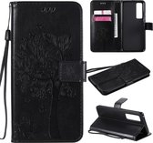 Voor Huawei Nova 7 Pro Tree & Cat reliÃ«fpatroon Horizontale flip lederen tas met houder & kaartsleuven & portemonnee & lanyard (zwart)