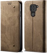 Voor Xiaomi Redmi Note 9 Denim textuur Casual stijl Horizontale flip lederen tas met houder & kaartsleuven & portemonnee (kaki)