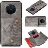 Voor OPPO Ace2 dubbele gesp PU + TPU schokbestendige magnetische beschermhoes met kaartsleuf (grijs)