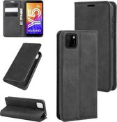 Voor Huawei Y5p / Honor 9S Retro-skin Business magnetische zuignap lederen tas met houder & kaartsleuven & portemonnee (zwart)