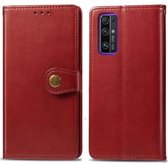 Voor Huawei Honor 30S retro effen kleur lederen gesp telefoonhoes met lanyard & fotolijst & kaartsleuf & portemonnee & standaardfunctie (rood)