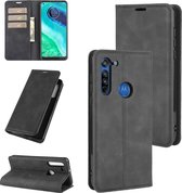 Voor Motorola Moto G8 Retro-skin Business magnetische zuignap lederen tas met houder & kaartsleuven en portemonnee (zwart)