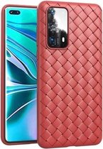 Voor Huawei P40 antislip klassiek geweven patroon ademend TPU-hoesje (rood)