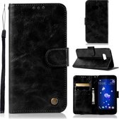 Voor HTC U11 Retro Koperen Gesp Crazy Horse Horizontale Flip PU Lederen Case met Houder & Kaartsleuven & Portemonnee & Lanyard (Zwart)