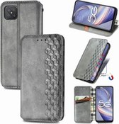 Voor OPPO A92S Cubic Grid Pressed Horizontal Flip Magnetic PU Leather Case met houder & kaartsleuven & portemonnee (grijs)