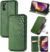 Voor OPPO Realme X7 Cubic Grid Pressed Horizontal Flip Magnetic PU Leather Case met houder & kaartsleuven & portemonnee (groen)