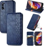 Voor OPPO Realme X7 Pro Cubic Grid Pressed Horizontal Flip Magnetic PU Leather Case met houder & kaartsleuven & portemonnee (blauw)