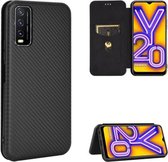 Voor Vivo Y20 / Y20i (Indian) Koolstofvezel Textuur Magnetisch Horizontaal Flip TPU + PC + PU lederen tas met kaartsleuf (zwart)