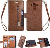 Voor Huawei Mate 10 Pro Multifunctionele Rits Horizontale Flip Leren Case met Houder & Portemonnee & 9 Kaartsleuven & Lanyard (Bruin)