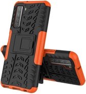 Voor Huawei P40 Lite 5G Bandentextuur Schokbestendig TPU + PC beschermhoes met houder (oranje)