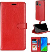 Voor Huawei P Smart 2020 Pure Kleur Horizontale Flip PU lederen hoes met houder & kaartsleuven & portemonnee & fotolijst (rood)