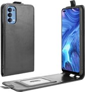 Voor OPPO Reno4 4G R64 textuur enkele verticale flip lederen beschermhoes met kaartsleuven en fotolijst (zwart)