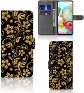 Telefoonhoesje Geschikt voor Samsung Galaxy A71 Bookcase Cadeau voor Oma Gouden Bloemen