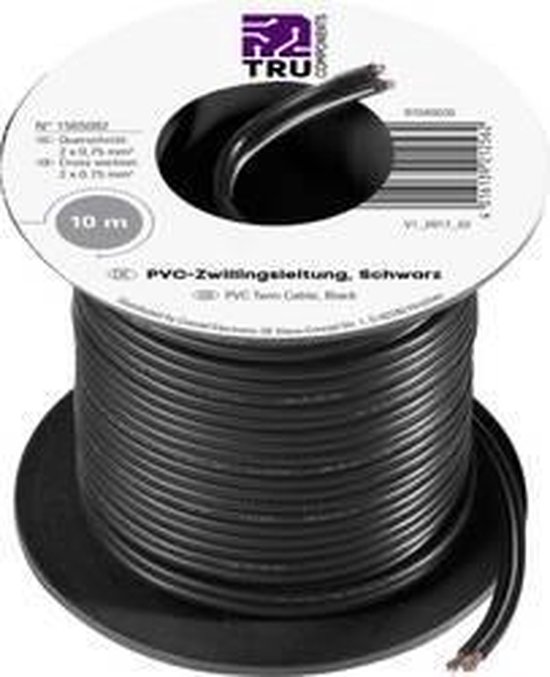 TRU COMPONENTS 1565082 Draad 2 x 0.75 mm² Zwart 10 m
