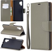 Litchi Texture Pure Color Horizontale Flip PU lederen tas met houder & kaartsleuven & portemonnee & lanyard voor Galaxy Note10 + (grijs)