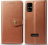 Voor Galaxy A51 retro effen kleur lederen gesp bescherming voor mobiele telefoon lederen tas met fotolijst en kaartsleuf en portemonnee en beugelfunctie (bruin)