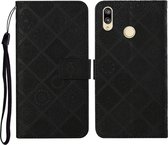 Voor Huawei Y7 (2019) Etnische Stijl Reliëfpatroon Horizontale Flip Leren Case met Houder & Kaartsleuven & Portemonnee & Lanyard (Zwart)