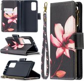 Voor Xiaomi Mi 10T / 10 Pro 5G Gekleurde Tekening Patroon Rits Horizontale Flip Leren Case met Houder & Kaartsleuven & Portemonnee (Lotus)