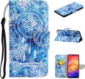 Voor Xiaomi Redmi Note 7 Gekleurd tekeningpatroon Horizontaal Flip TPU + PU lederen tas met houder & kaartsleuven & portemonnee & lanyard (blauw windgong)