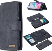 Voor Xiaomi Redmi 8A Afneembare Frosted Magnetische Horizontale Flip Leren Case met Kaartsleuven & Houder & Rits Portemonnee & Fotolijst (Zwart Blauw)