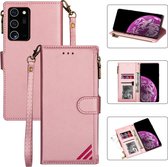 Voor Samsung Galaxy Note20 Rits Multi-kaartsleuven Horizontale Flip PU lederen tas met houder & kaartsleuven & portemonnee & lanyard & fotolijst (Rose goud)