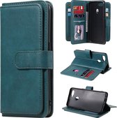 Voor OPPO A7 / A5s (AX5s) Multifunctionele magnetische koperen gesp Horizontale flip-lederen tas in effen kleur met 10 kaartsleuven & portemonnee & houder & fotolijst (donkergroen)