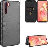 Voor OPPO A91 / F15 Reno3 (Zuidoost-Aziatische versie) Koolstofvezeltextuur Magnetische horizontale Flip TPU + PC + PU lederen hoes met kaartsleuf (zwart)