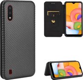 Voor Samsung Galaxy A01 Carbon Fiber Texture Magnetische Horizontale Flip TPU + PC + PU Leather Case met Rope & Card Slot (Black)