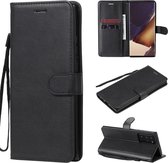 Voor Samsung Galaxy Note20 Ultra Effen Kleur Horizontale Flip PU Lederen Case met Houder & Kaartsleuven & Portemonnee & Lanyard (Zwart)