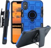 Voor iPhone XS Max 3 in 1 Cube PC + TPU beschermhoes met 360 graden draaien zwarte ringhouder (blauw)