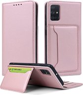 Voor Samsung Galaxy A51 Sterk magnetisme Vloeibaar gevoel Horizontaal Flip lederen tas met houder & kaartsleuven & portemonnee (Rose goud)