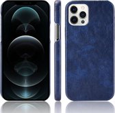 Voor iPhone 12/12 Pro Shockproof Litchi Texture PC + PU Case (blauw)