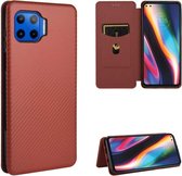 Voor Motorola One 5G / Moto G 5G Plus Koolstofvezel Textuur Magnetische Horizontale Flip TPU + PC + PU Lederen Case met Kaartsleuf (Bruin)