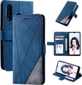 Voor Huawei P30 Lite Skin Feel Splicing Horizontale flip lederen hoes met houder & kaartsleuven & portemonnee & fotolijst (blauw)