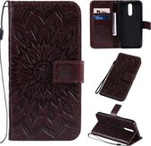 Voor Xiaomi Redmi 8 Geperst Afdrukken Zonnebloem Patroon Horizontale Flip PU Lederen Case met Houder & Kaartsleuven & Portemonnee & Lanyard (Bruin)