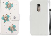 Voor Xiaomi Redmi 5 Plus horizontaal flip effen kleur strass lederen tas met kaartsleuf & portemonnee & houder (drie vlinders)