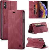 AutSpace A01 Retro Skin-feel Crazy Horse Texture Horizontale Flip lederen tas met houder & kaartsleuven & portemonnee & RFID voor iPhone XS Max (wijnrood)