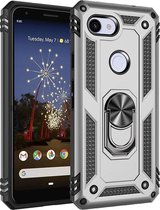 Voor Google Pixel 3a schokbestendige TPU + pc-beschermhoes met 360 graden roterende houder (zilver)