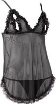 Babydoll met Ruches - Dames Lingerie - XL - Babydoll Setjes - Zwart - Discreet verpakt en bezorgd