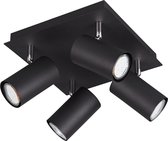 LED Plafondspot - Torna Mary - GU10 Fitting - 4-lichts - Vierkant - Mat Zwart - Aluminium