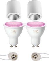 PHILIPS HUE - Opbouwspot Set GU10 - White and Color Ambiance - Bluetooth - Proma Cliron Pro - Opbouw Rond - Mat Wit/Zilver - Verdiept - Ø90mm