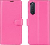 Mobigear Telefoonhoesje geschikt voor Sony Xperia 5 II Hoesje | Mobigear Classic Bookcase Portemonnee | Pasjeshouder voor 3 Pasjes | Telefoonhoesje voor Pinpas / OV Kaart / Rijbewijs - Magenta