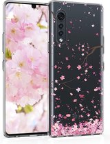 kwmobile telefoonhoesje voor LG Velvet - Hoesje voor smartphone in poederroze / donkerbruin / transparant - Kersenbloesembladeren design