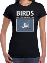 Dieren foto t-shirt Zilverreiger - zwart - dames - birds of the world - cadeau shirt Zilverreigers liefhebber 2XL