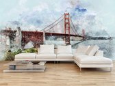 Professioneel Fotobehang San Francisco Golden Gate Bridge Abstract - blauw - Sticky Decoration - fotobehang - decoratie - woonaccessoires - inclusief gratis hobbymesje - 325 cm breed x 220 cm