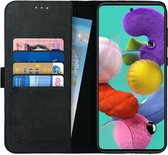 Rosso Deluxe Echt Leer Book Case Hoesje Geschikt voor Samsung Galaxy A71 | Ruimte voor drie pasjes | Portemonnee Book Case | Met Pasjeshouder | Zwart
